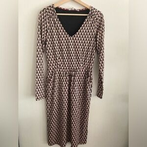 Boden Dress Black Pink Heart Print V Neck Jersey Pockets US 6 NEW